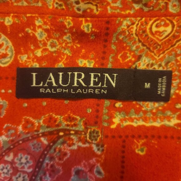 Ralph Lauren Women's Cotton Blend Red/Cream Paisley Pajama Top - Size M - Picture 7 of 11